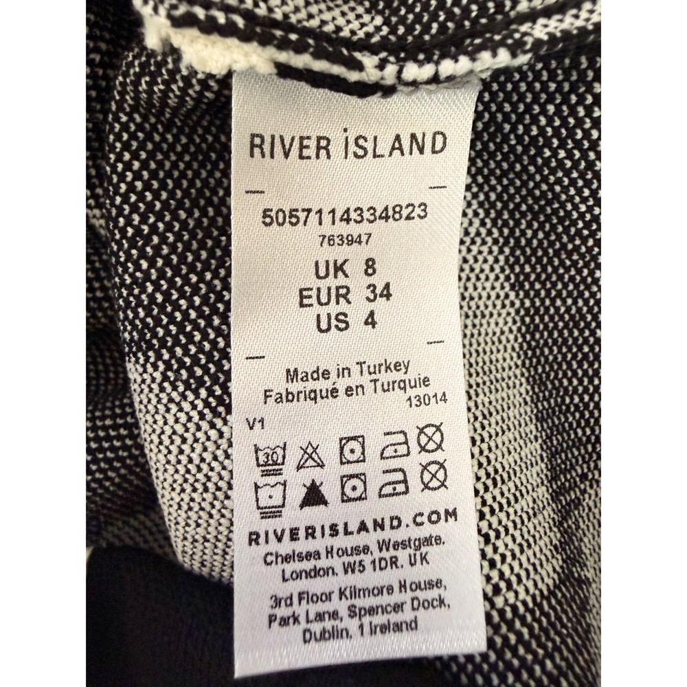River Island Abstract Swirl Knit Bodycon Dress US 4 Black White Mesh Cutout - Picture 5 of 8